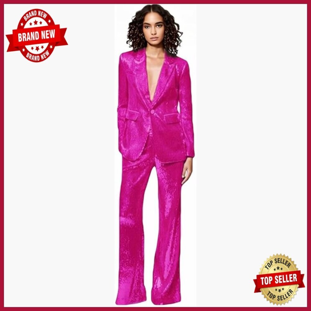 Sequined Tuxedo Suit Set Blazer Pants Formal Wedding Prom Outfit